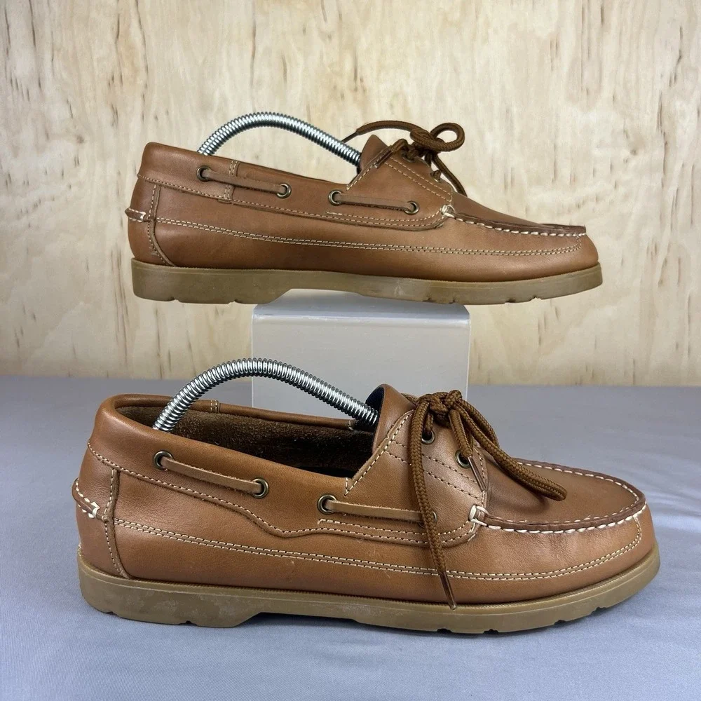 Croft & Barrow Mens Size 9.5D Tan Leather Boat Deck Shoes Baumann Loafers